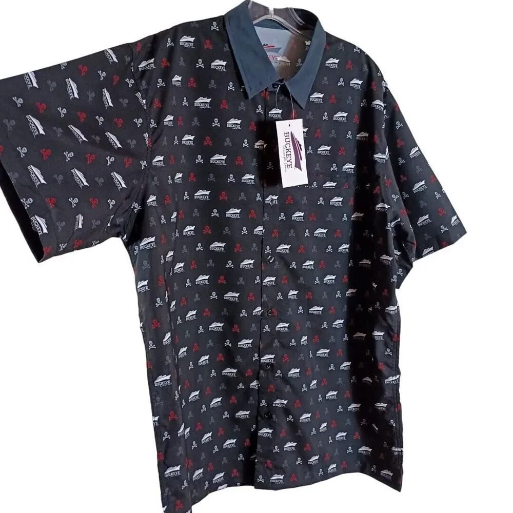 NWT Buckeye Cruise for Cancer Black Beach Skull Coastal Button Up Shirt Mens XL - Picture 3 of 9